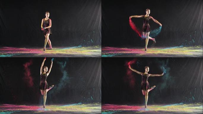 彩色粉末爆炸慢动作剪辑芭蕾舞蹈表演