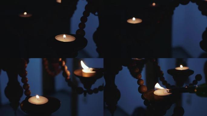 木制蜡烛吊灯照明