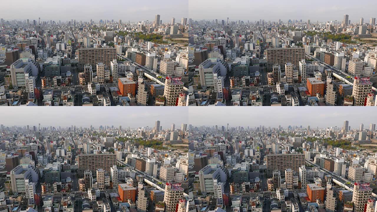 日本通天阁塔大阪市的空中全景