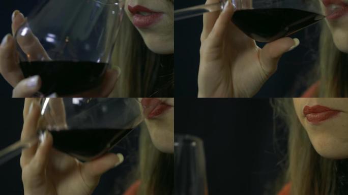 喝红酒的女孩。