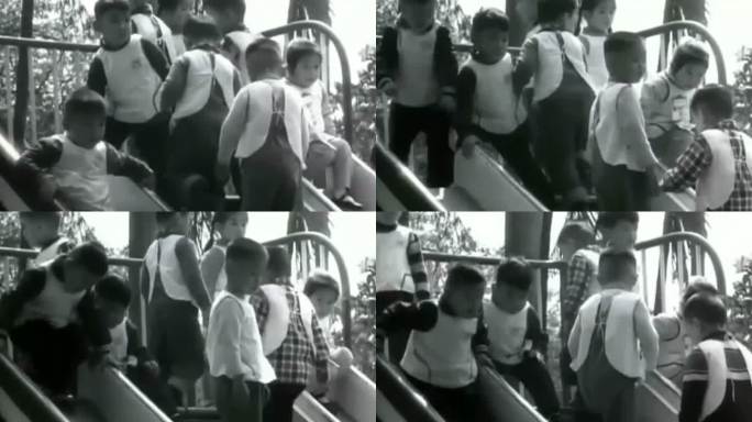 60年代幼儿园小朋友玩滑梯