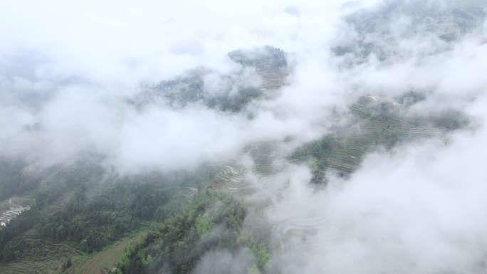 大山云海梯田云雾4K航拍春景