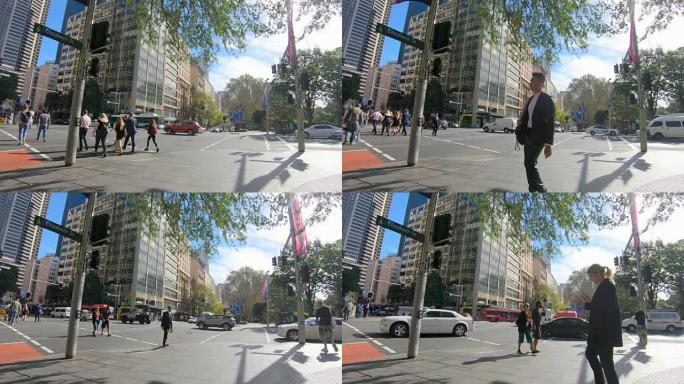 悉尼十字路口的行人和交通
