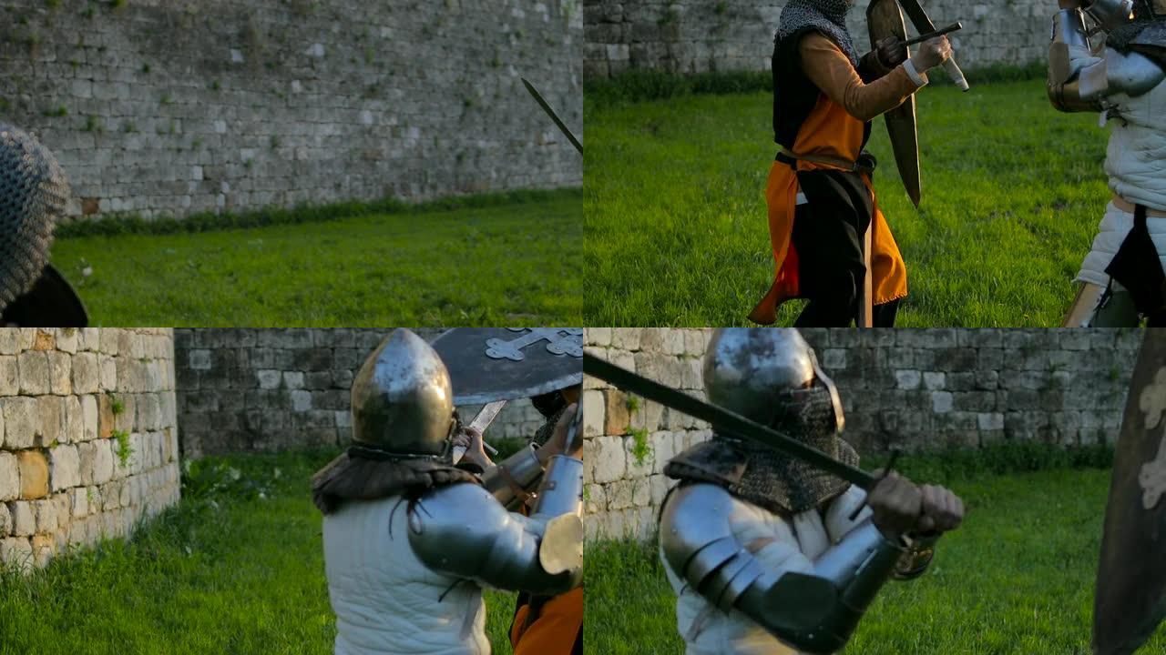 中世纪骑士之间的一场战斗。