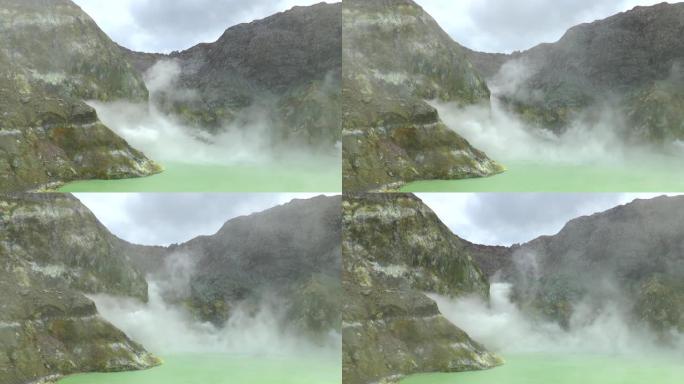纽西兰白岛的喷气孔喷发。