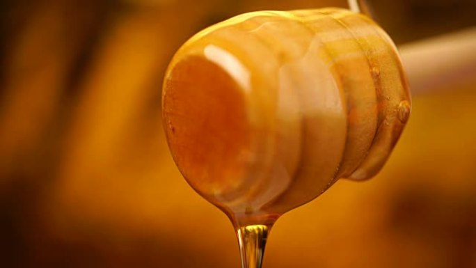 从木制蜜勺中滴下的有机蜂蜜素材背景
