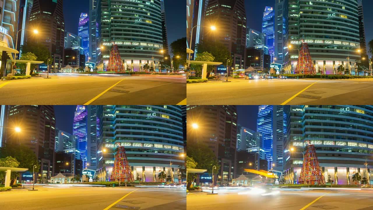 新加坡的彩色夜间交通，延时视频