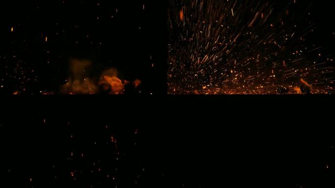 黑色背景上爆竹爆炸的火焰和火焰