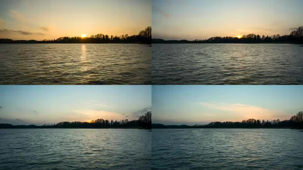 瑞典春天日落时美丽的自然和风景