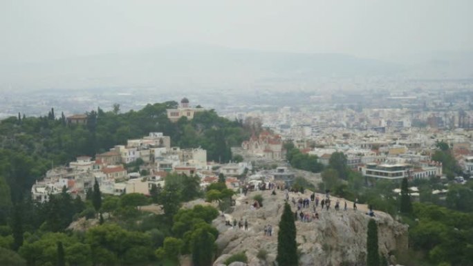 Areopagus Hill和雅典国家天文台的鸟瞰图。