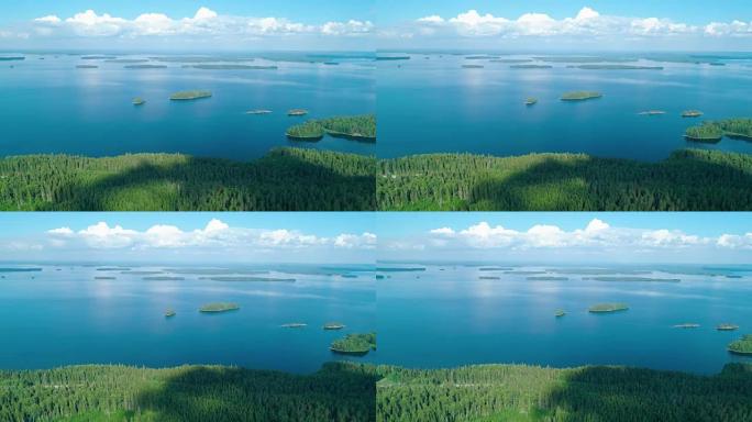 芬兰南部湖泊和森林的鸟瞰图