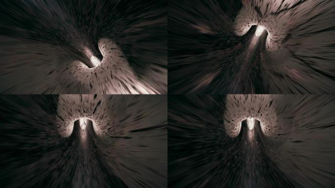 带有梦幻般的灯光的科幻隧道中飞行动画的抽象循环背景。