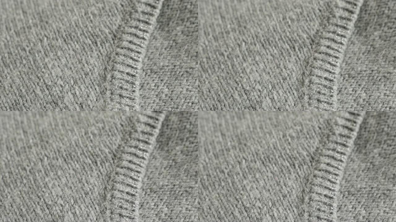 现代多毛女性毛衣针织纹理4K 2160p 30fps超高清镜头特写-浅透时尚灰色针织品3840x21