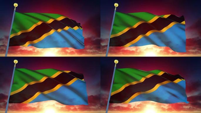 4k坦桑尼亚高度详细的旗帜可循环