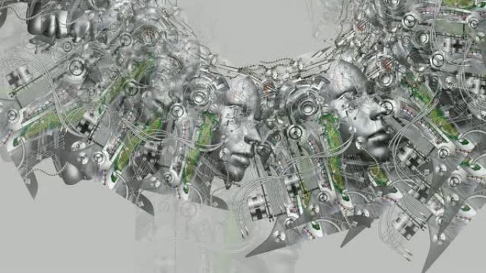 超现实机器人头的数字动画