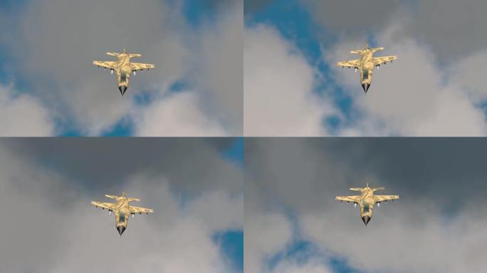 一架战斗机飞过云层的3D动画