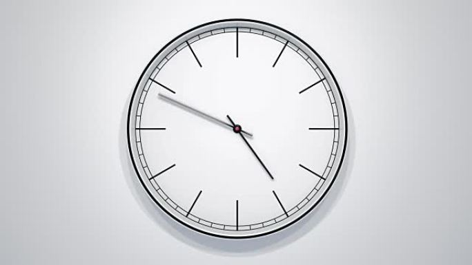 白色墙壁上现代简约时钟的12小时延时。