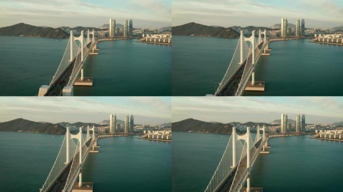 釜山广安大桥日出鸟瞰图