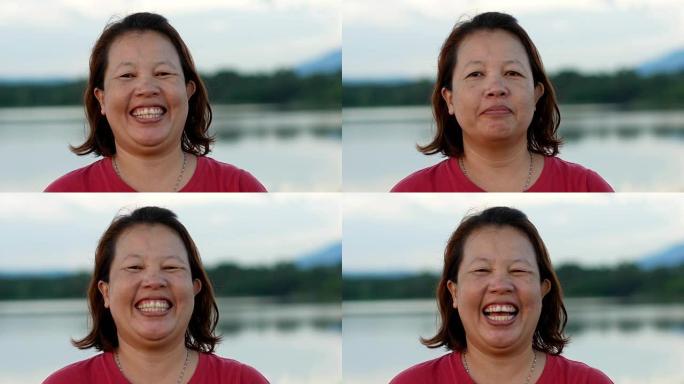 4k镜头，中年亚洲女性笑笑真诚表达