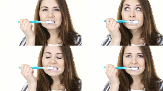 女人刷牙清洁牙齿4K