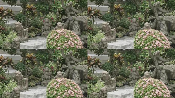 曼谷翡翠佛寺花园中的猴像