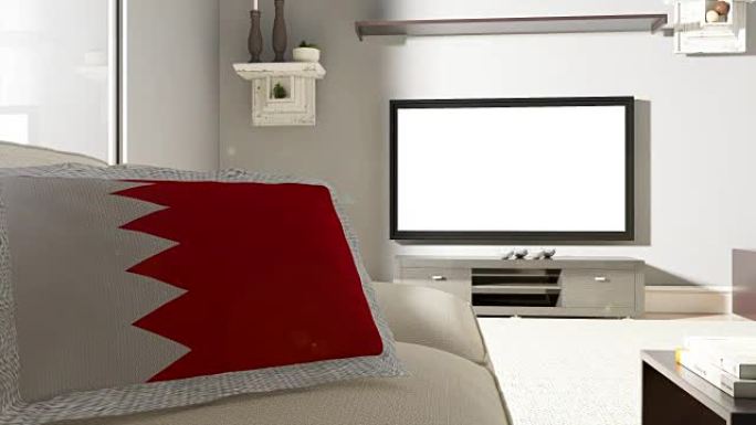 带有巴林国旗的沙发和电视