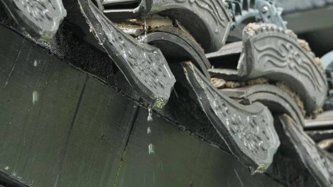 清明下雨青瓦片屋檐水滴石穿