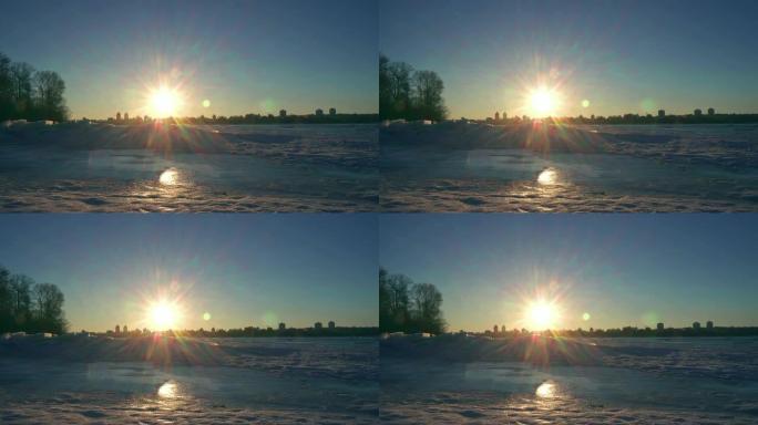 日落在冰冻的河上