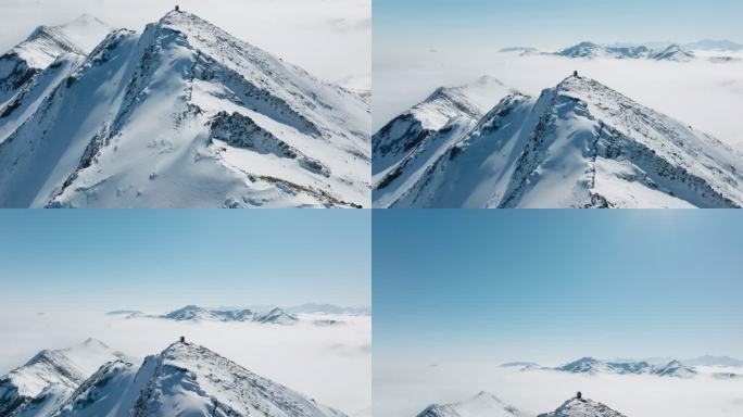 唯美大气雪山航拍风景川西夹金山云海之上