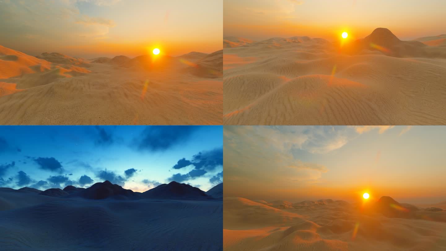 荒凉沙漠隔壁日出日落