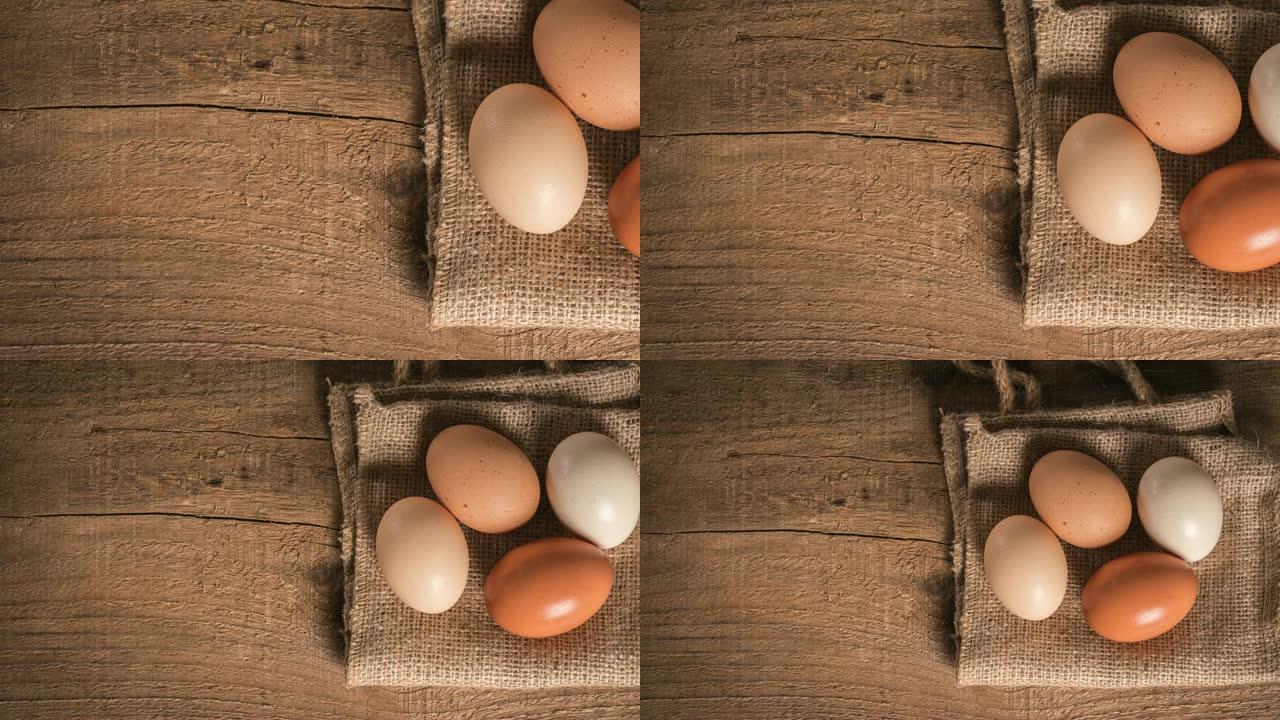 乡村木桌上的鸡蛋