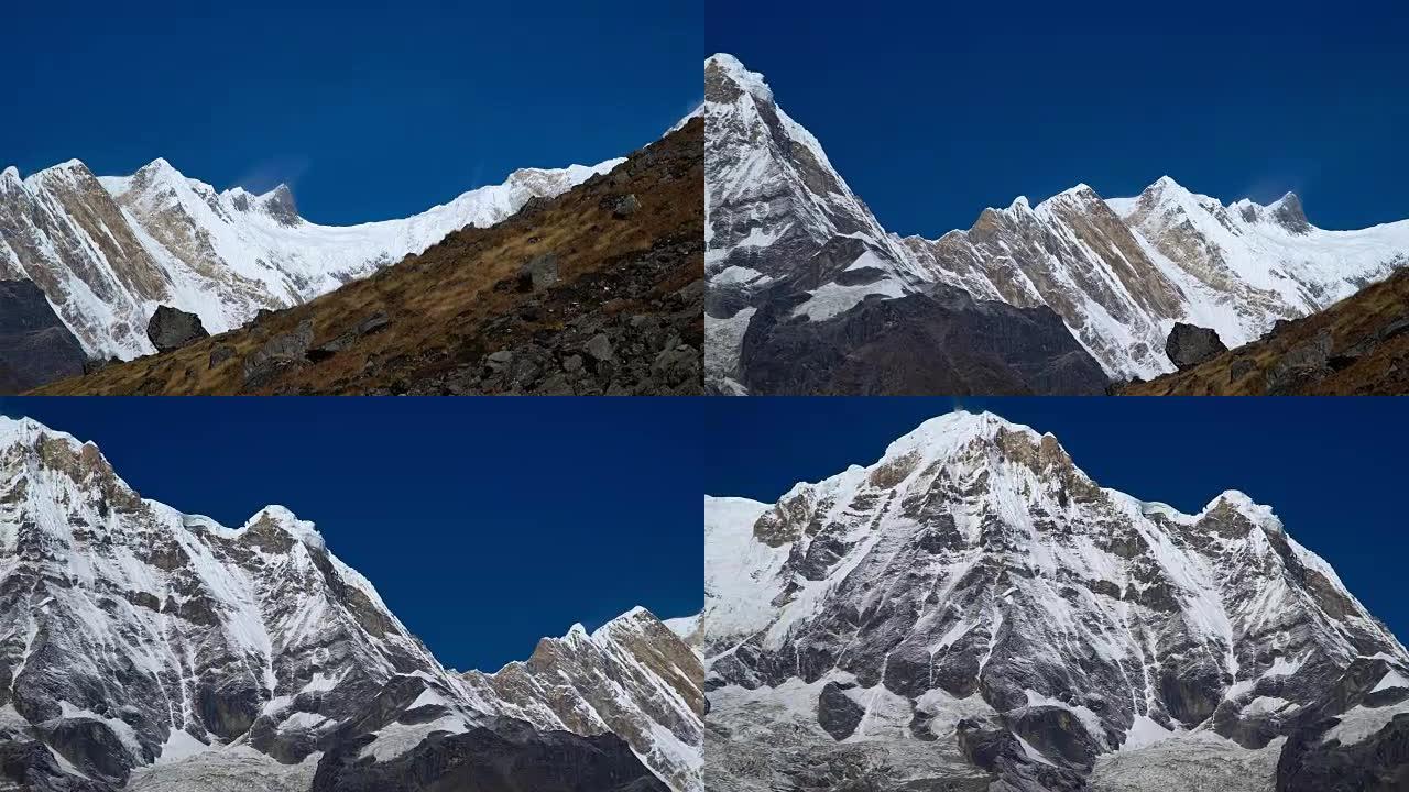 安纳普尔纳地区的喜马拉雅山景观。尼泊尔喜马拉雅山脉的安纳普尔纳峰和马查普查雷峰。