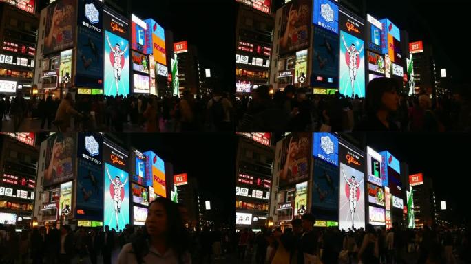 游客在日本大阪心斋桥购物和旅行的时间流逝视图。大阪是日本第二大都会区。