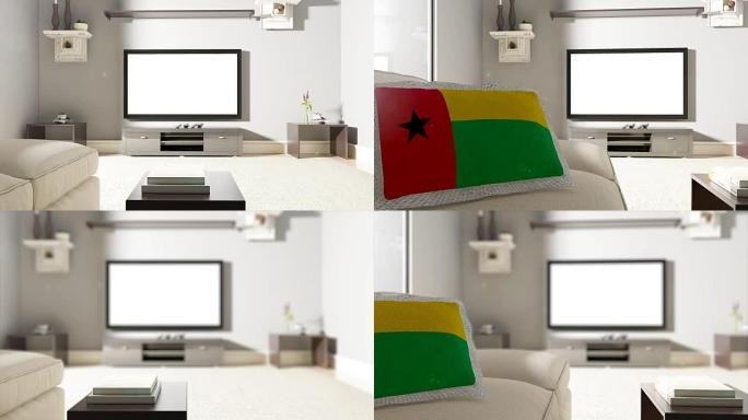 带几内亚比绍国旗的沙发和电视