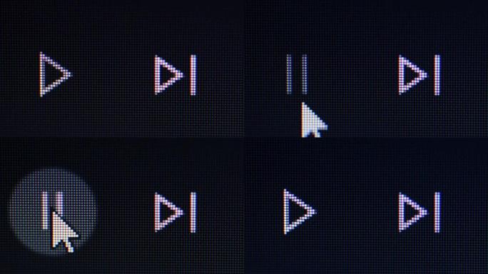 点击电脑屏幕特写宏上的播放按钮和下一个按钮