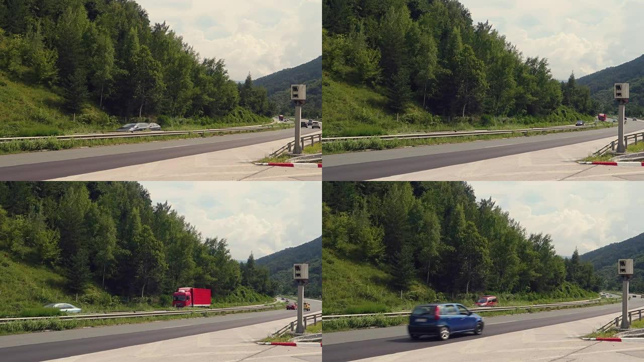 路边有测速摄像头和雷达的高速公路