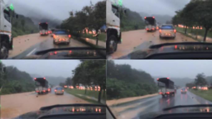 在雨天和洪水泛滥的道路上驾驶汽车