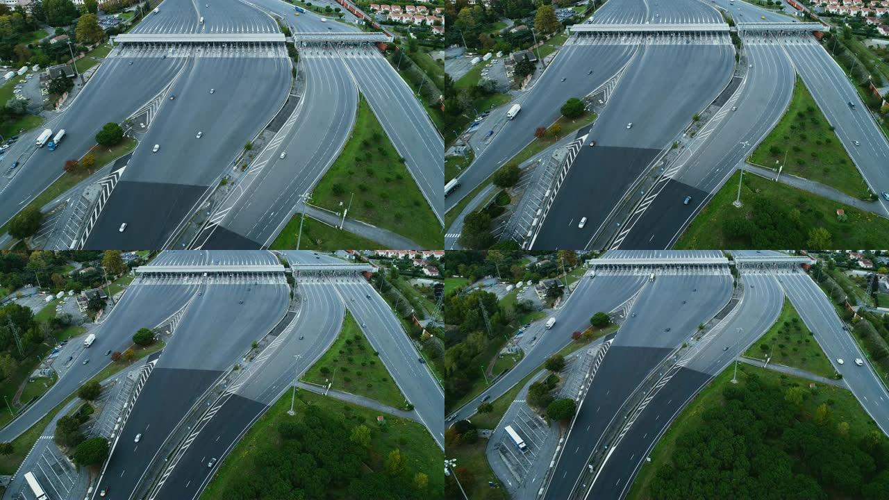 法国高速公路上的通行费鸟瞰图