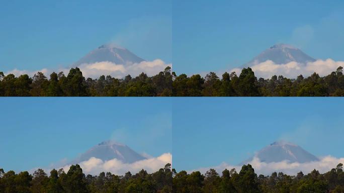 被云层包围的火山口的延时