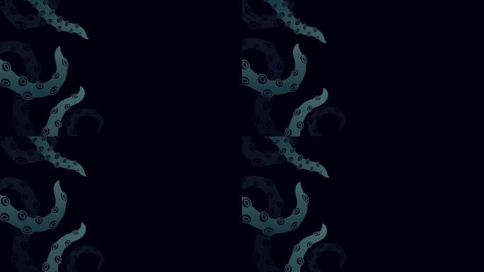 万圣节背景模板，克拉肯怪物触手概念设计插图黑色背景无缝循环动画4K，带复制空间
