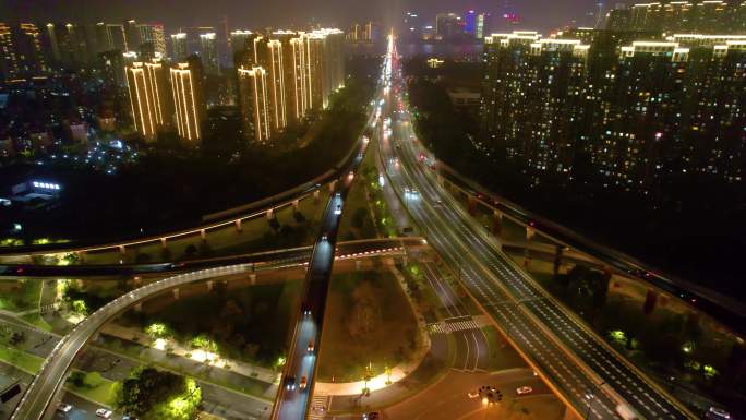 杭州市城市地标夜景视频素材航拍