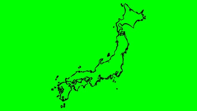 日本在绿屏孤立白板上绘制轮廓图