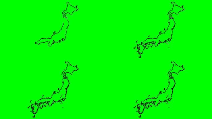 日本在绿屏孤立白板上绘制轮廓图