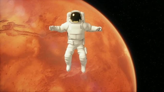 太空中的宇航员正在火星上飞行