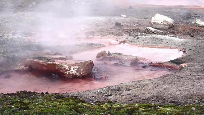 黄石国家公园的镜头里，粉红锅温泉正在热气腾腾