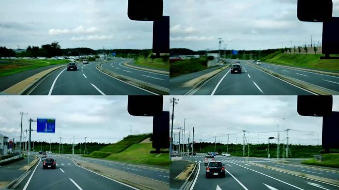 从沿日本大街和高速公路的旅游巴士内拍摄的时间流逝