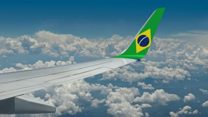 飞机机翼上的巴西国旗