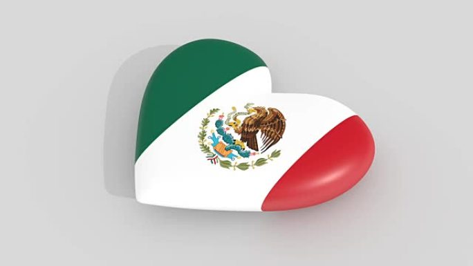 墨西哥国旗颜色的脉动心，白色背景，3d渲染，循环