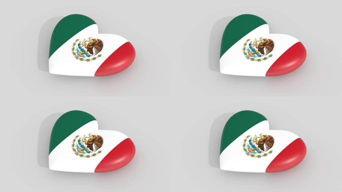 墨西哥国旗颜色的脉动心，白色背景，3d渲染，循环