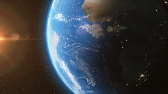 来自太空的地球与太阳光星日夜-3D动画4K
